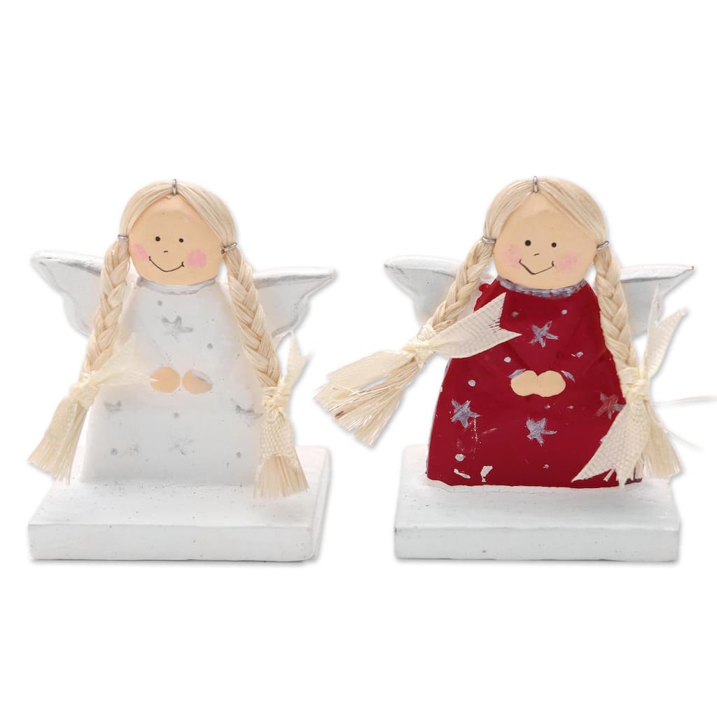 Novica Handmade Cute Angels Wood Holiday Decor (Pair)