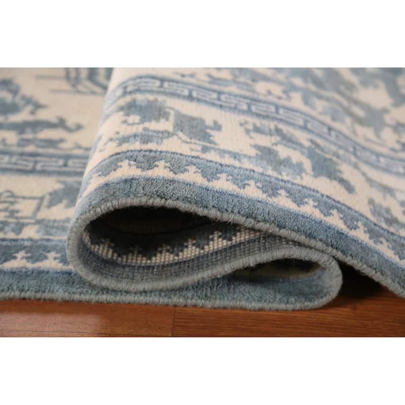 Art Deco Indian Square Rug Hand-Knotted Wool Carpet - 8'1" x 7'11"