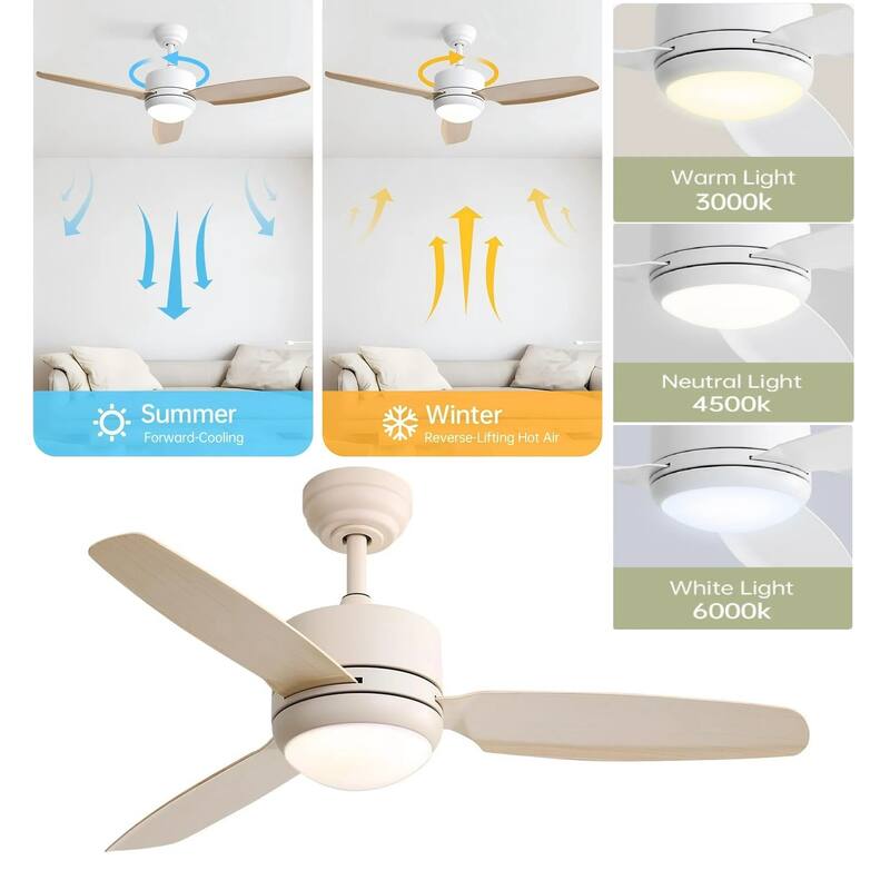 Sofucor 46''/47'' Strong Airflow High CFM Ceiling Fans with Lights and Remote Bedroom Noiseless ETL Fans - 46in-white-brown