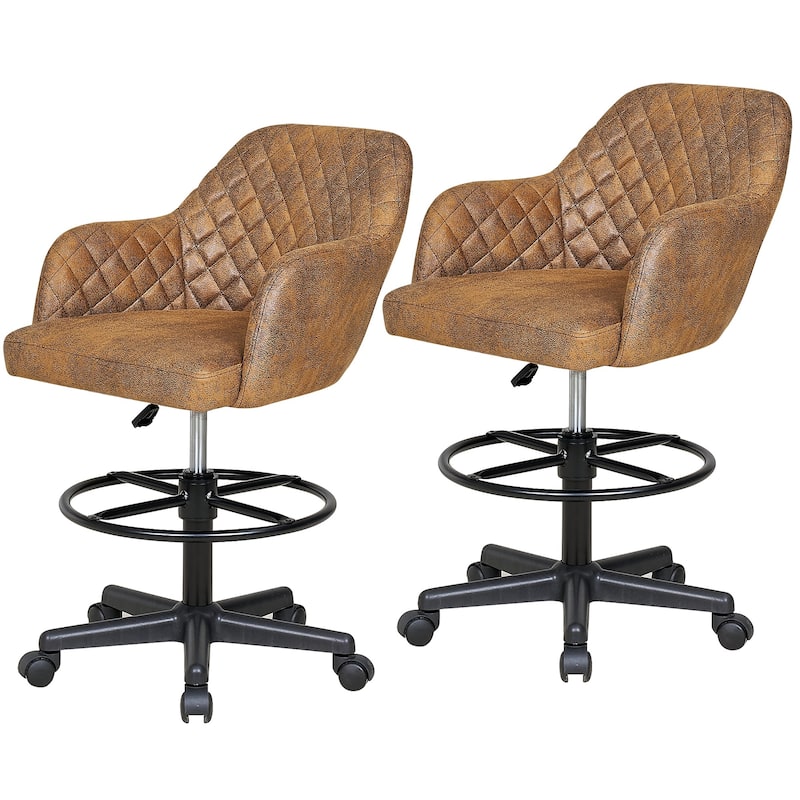 VECELO Contemporary PU Leather Drafting Chairs(Set of 2) Task Chair with Metal Frame and Back Home Ofiice Chairs