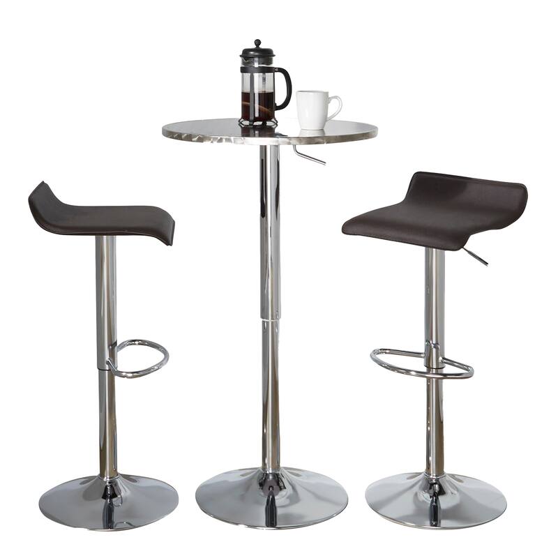 Porch & Den Forest Hill-Tower Ale Round 3-Piece Bar Set - Brown Faux Leather