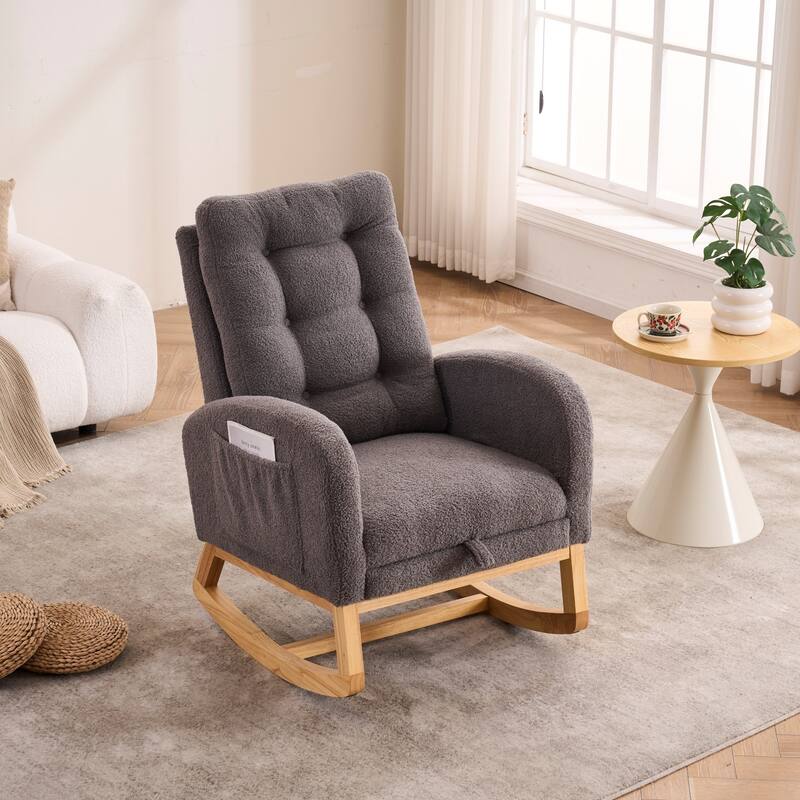 Dark Gray Accent Rocking Chair with Footrest and High Back