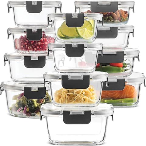 24Piece Superior Glass Food Storage Containers Set Newly Innovated Hinged BPA-free Locking lids - 100 Leak Proof Glass