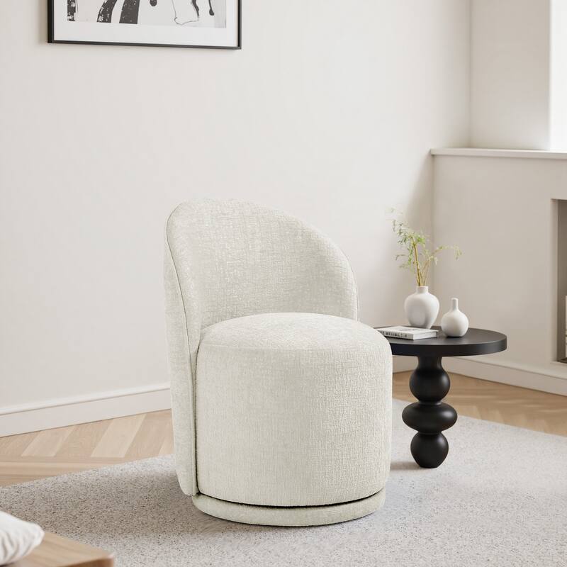 UIXE Modern Upholstered Swivel Armless Side Dining Chairs - LIGHT SAND/CHENILLE