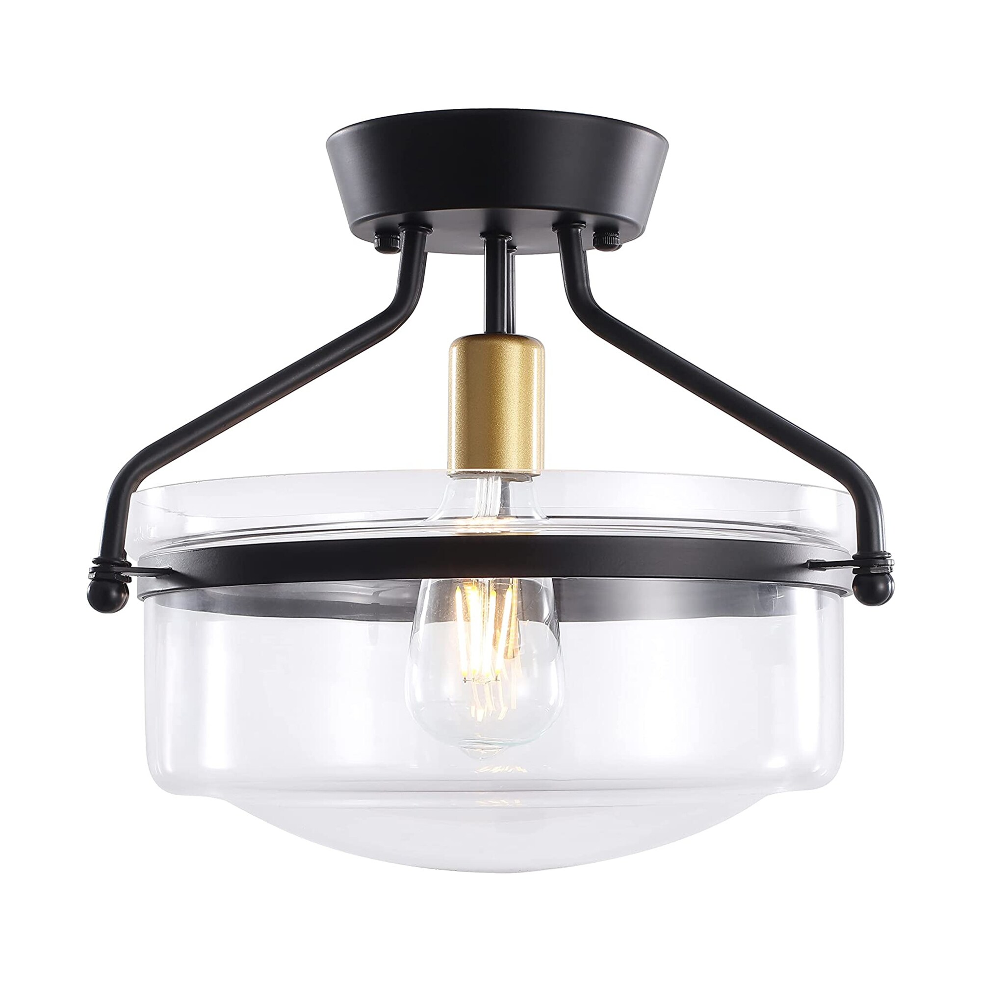 1-Light Dimmable Semi-Flush Mount with Clear Glass Shade for