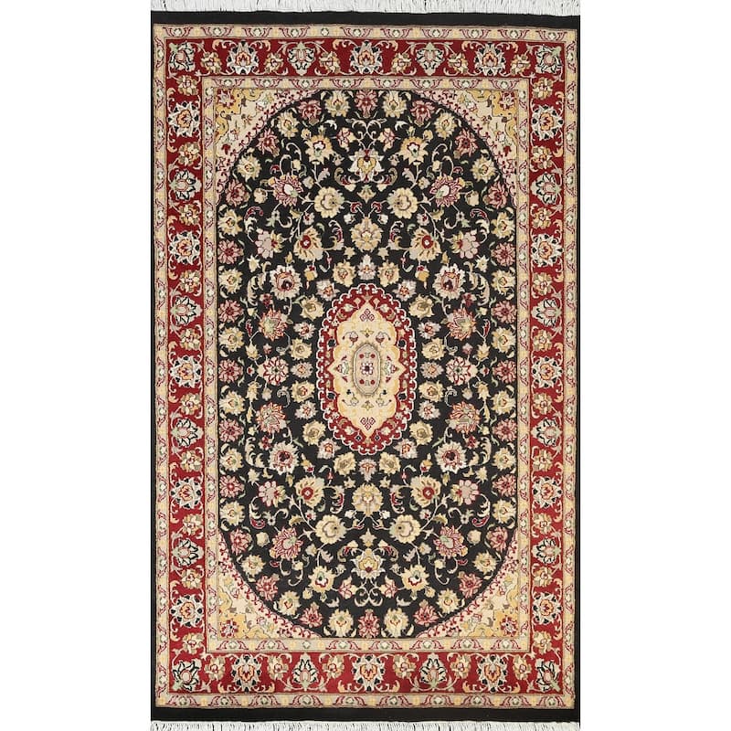 Wool/ Silk Floral Vegetable Dye Tabriz Oriental Area Rug Hand-knotted - 4'0" x 6'3"