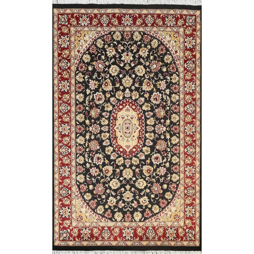 Wool/ Silk Floral Vegetable Dye Tabriz Oriental Area Rug Hand-knotted - 4'0" x 6'3"