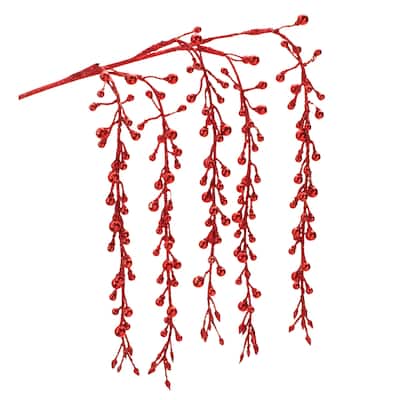 Hanging Glitter Berry Spray (Set of 2) - Red