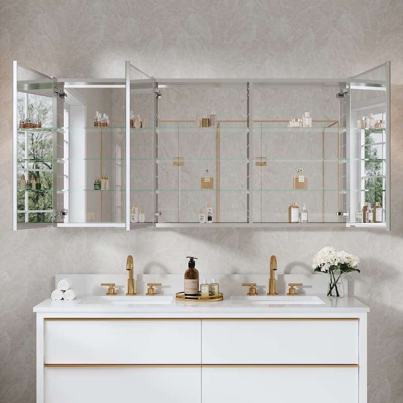 Recessed or Surface Wall Mount Bathroom Medicine Cabinet With Adjustable Glass Shelves