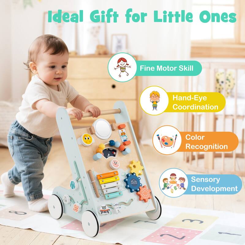 Gymax Wooden Baby Walker Push & Pull Learning Activity Center w/