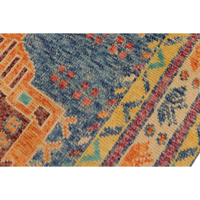 Rustic Balochi Burnett Blue/Beige Hand Knotted Wool Rug - 3'11'' x 6'0''