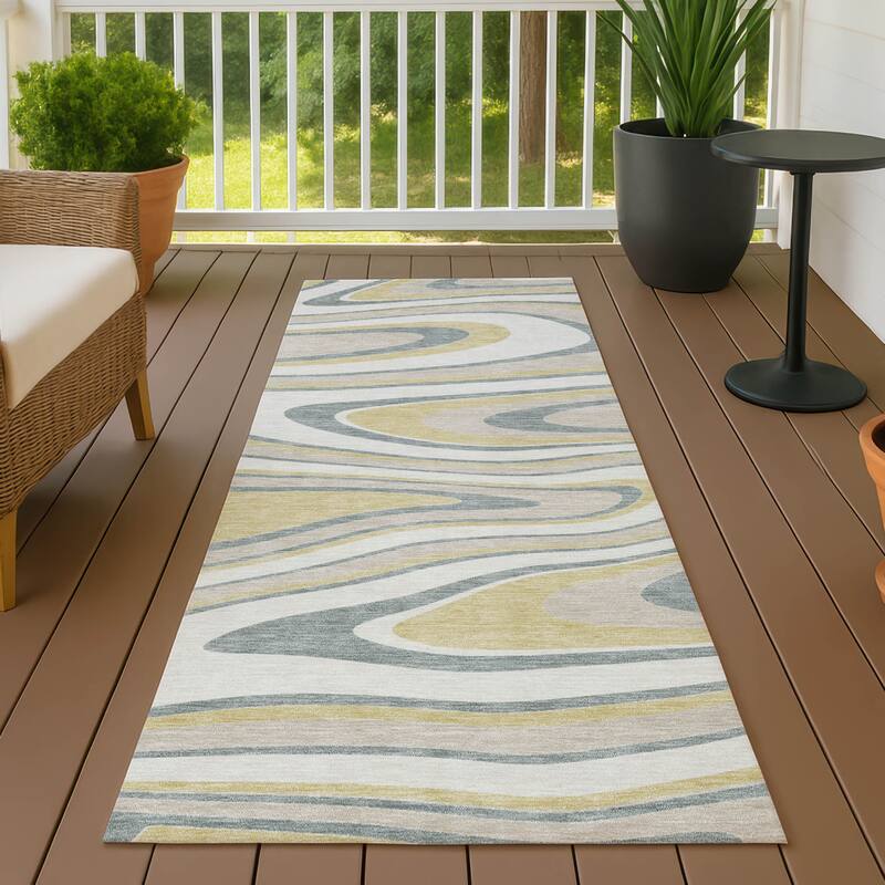 Machine Washable Indoor/ Outdoor Abstract Busey Chantille Rug - Ivory - 2'3" x 7'6"