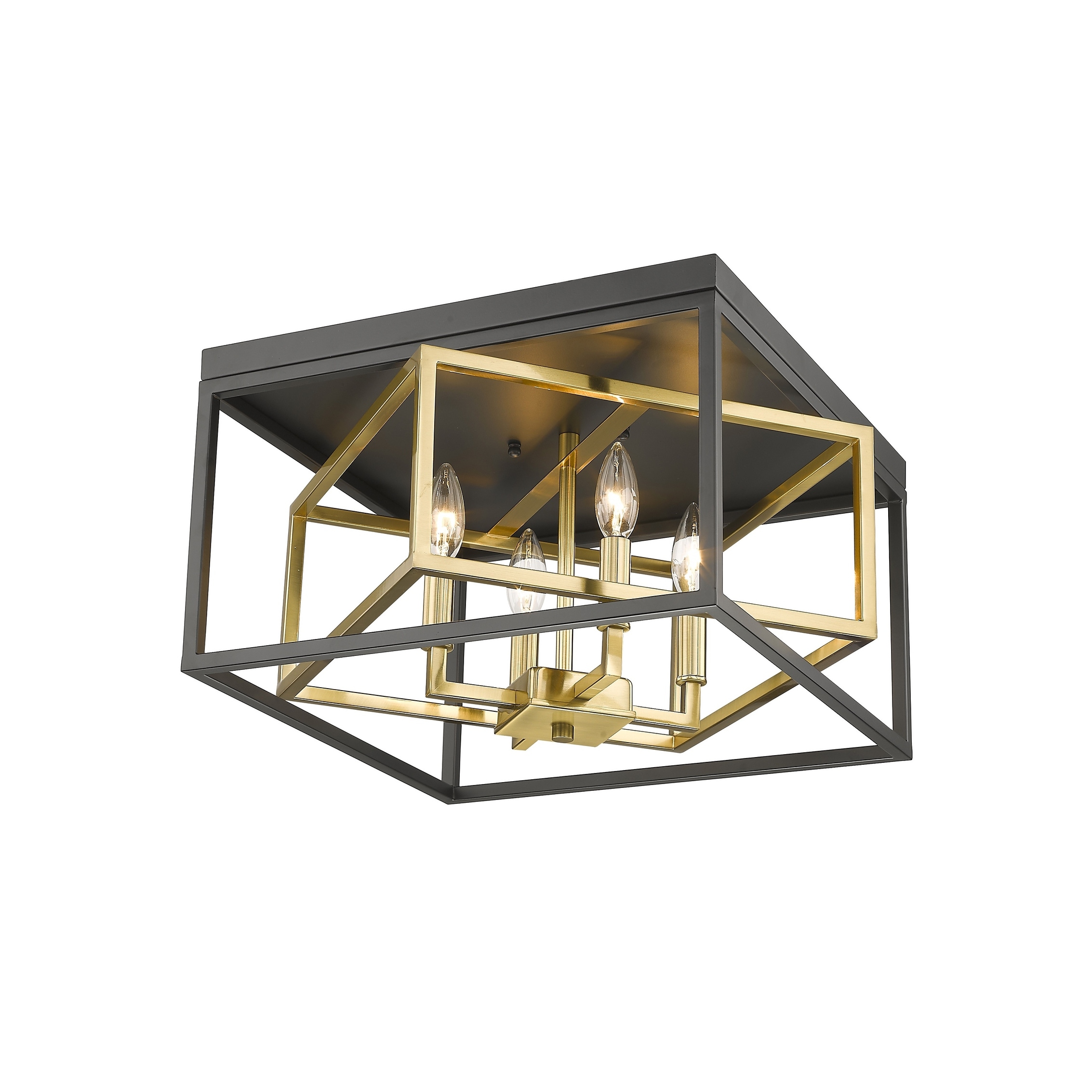 Transitional 4-Light Black And Gold Interlocked Box Flush Mount