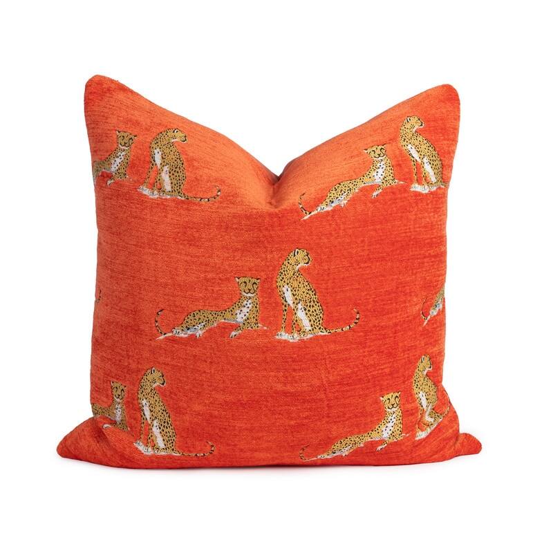 Sherry Kline 22" One of a Kind Panther Decorative Pillow, Feather/Down Fill, Zipper Closure - Orange