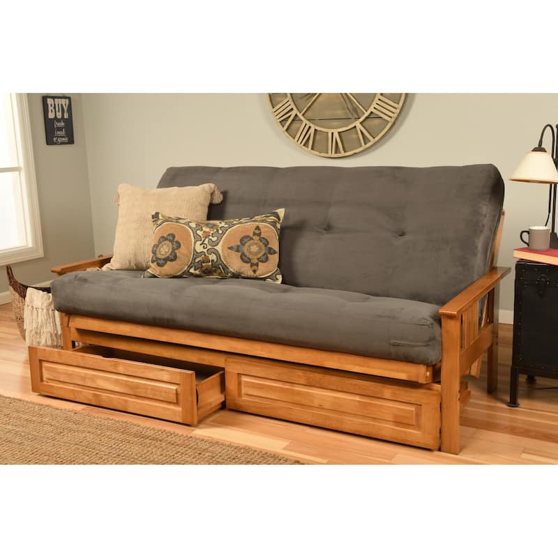 Somette Monterey Butternut Full-size Storage Futon Set with Mattress - Suede Grey