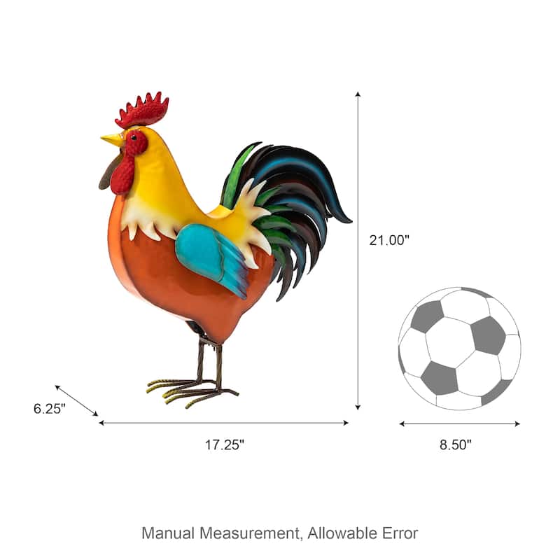 21"H Metal 3D Vibrant Standing Rooster Garden Statue by Glitzhome