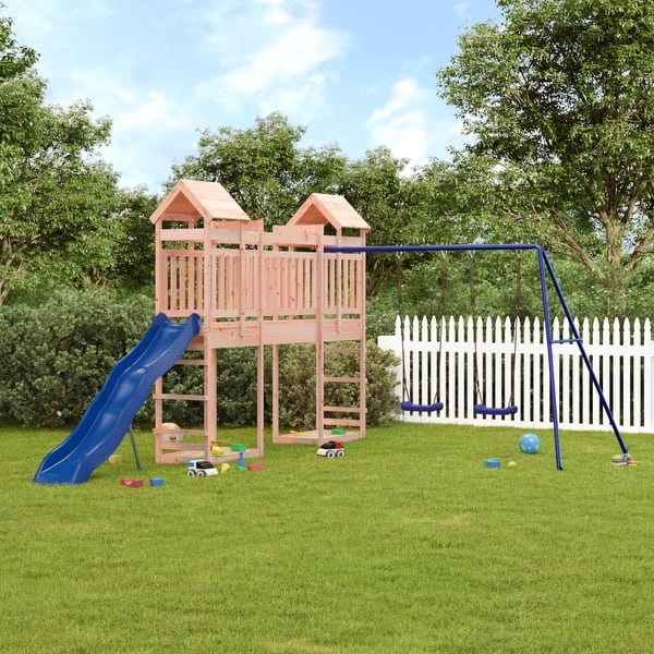 slide 2 of 18, vidaXL Swing Set Outdoor Backyard Wooden Playground Equipment for Kids Age 3-8 181.5" x 126" x 93.7" Douglas