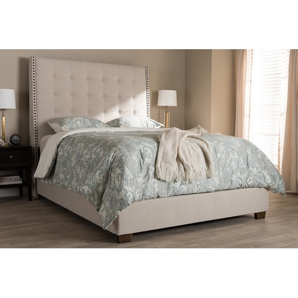 Georgette Light Beige Fabric Upholstered Box Spring Bed King Georgette Light Beige Fabric Upholstered Box Spring Bed King