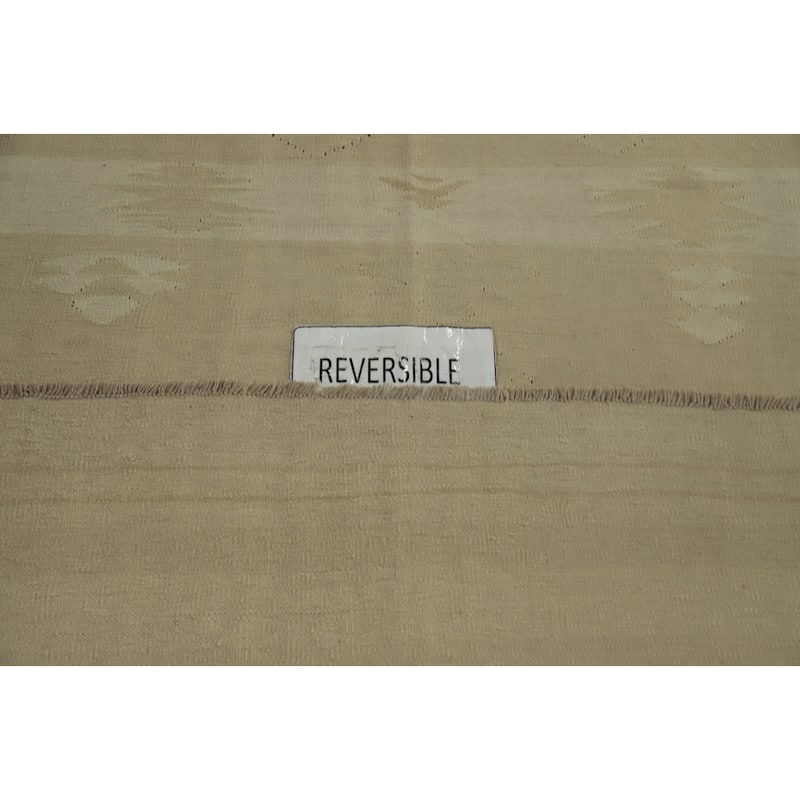 Hand Woven Oriental 100% Wool Carpet Southwestern Tribal Beige & Ivories Kilim Area Rug - 12' 0'' X 8' 9''