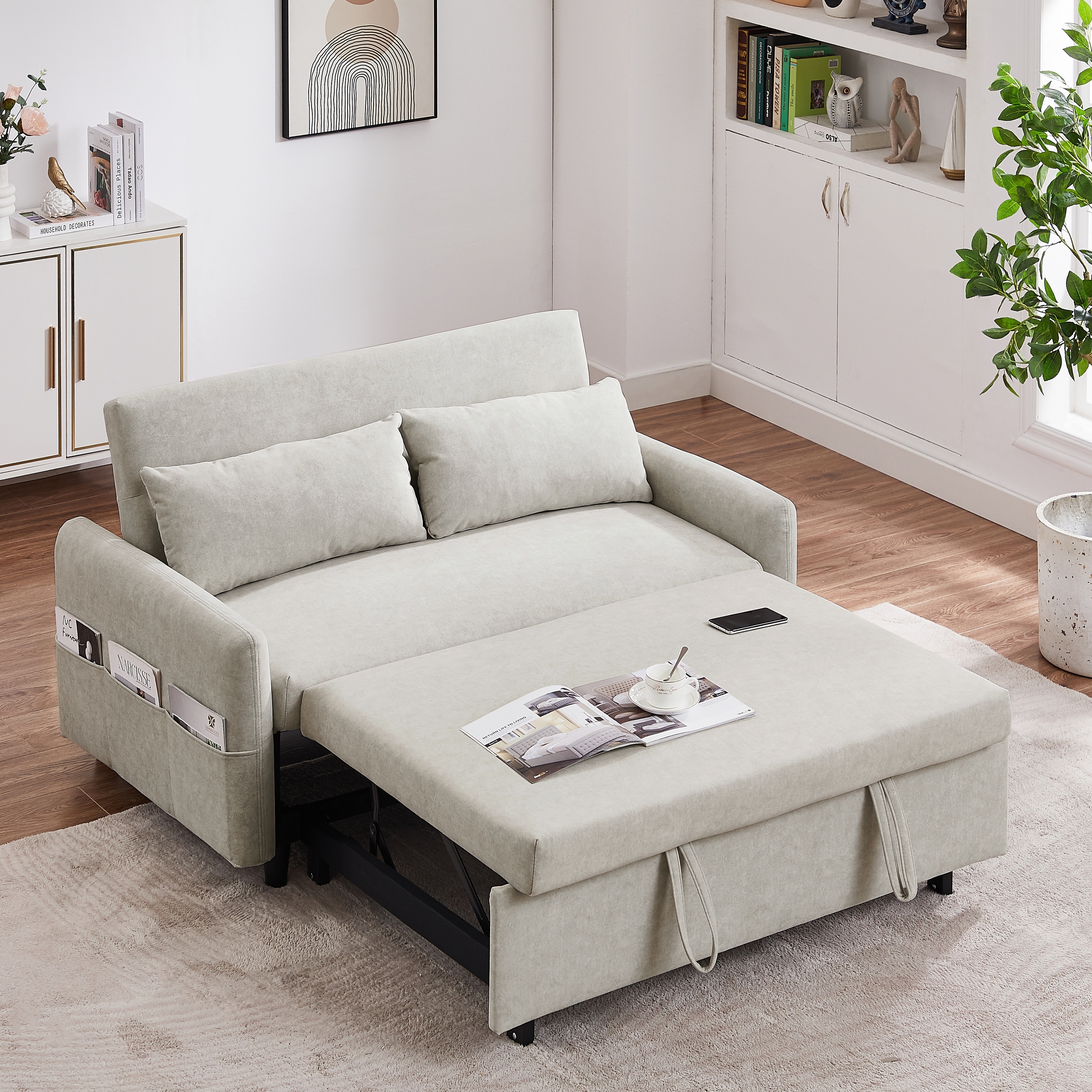  ESRADA Sofa with Two Pillow Adjustable Backrest Leisure Padded  Floor Sofa with Back Support for Living Room Bedroom Balcony Khaki-160 *  115cm : Home & Kitchen