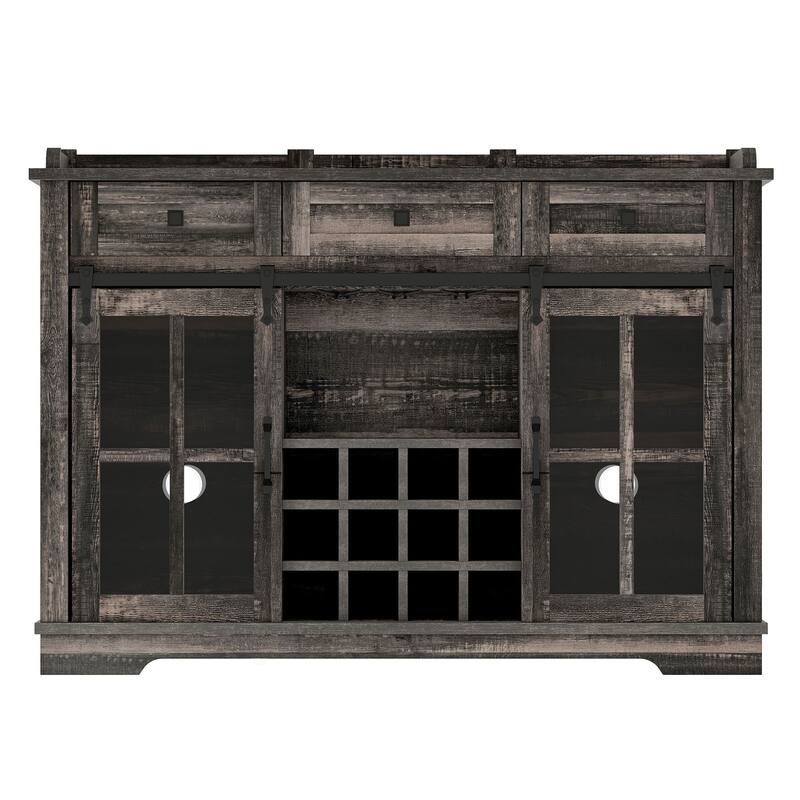 53" Barn Door Buffet Coffee Bar Cabinet with Wine Rack, Kitchen Sideboard Storage Cabinet