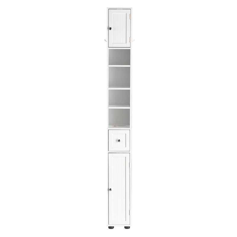 White Bathroom Storage Cabinet Narrow With 1 Drawer 2 Doors 4 Tiers