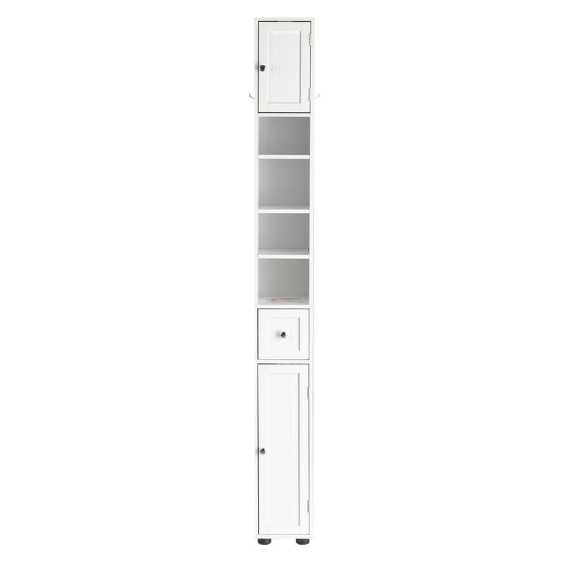 White Bathroom Storage Cabinet Narrow With 1 Drawer 2 Doors 4 Tiers - White - Wood Finish