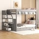 preview thumbnail 4 of 13, Gray Full Futon Bunk Beds with Staircase and Bedside Table Can be Swapped Left Right, Lower Bed Convertible Daybed with Drawers