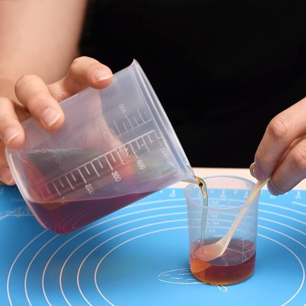 5 Pack 100ml 500ml PP Graduated Beaker Clear w Spoon & Silicone Mat