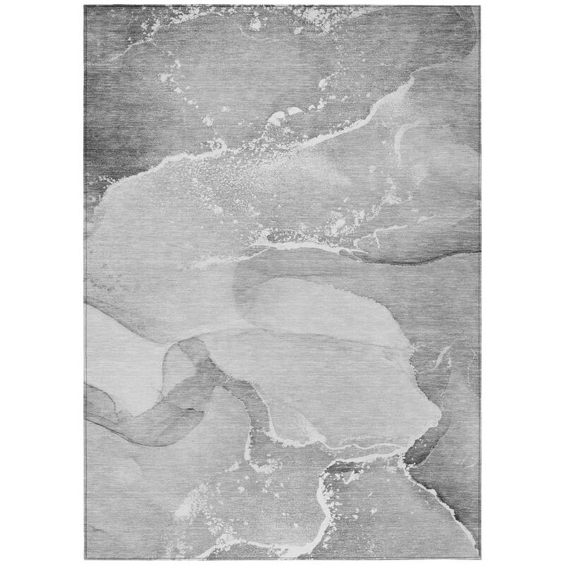 Machine Washable Indoor/ Outdoor Abstract Marble Chantille Rug
