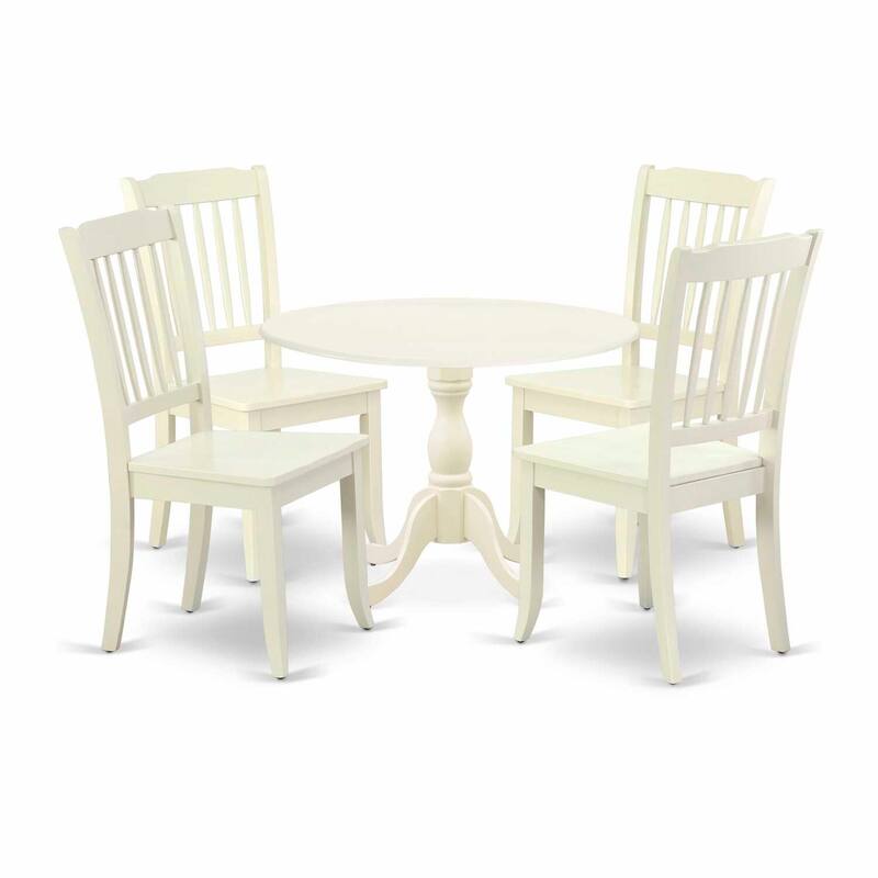 HomeStock 5-Piece Linen White Finish Solid Wood Top Dining table with 4 Chairs with Drop Leaf Slat Back