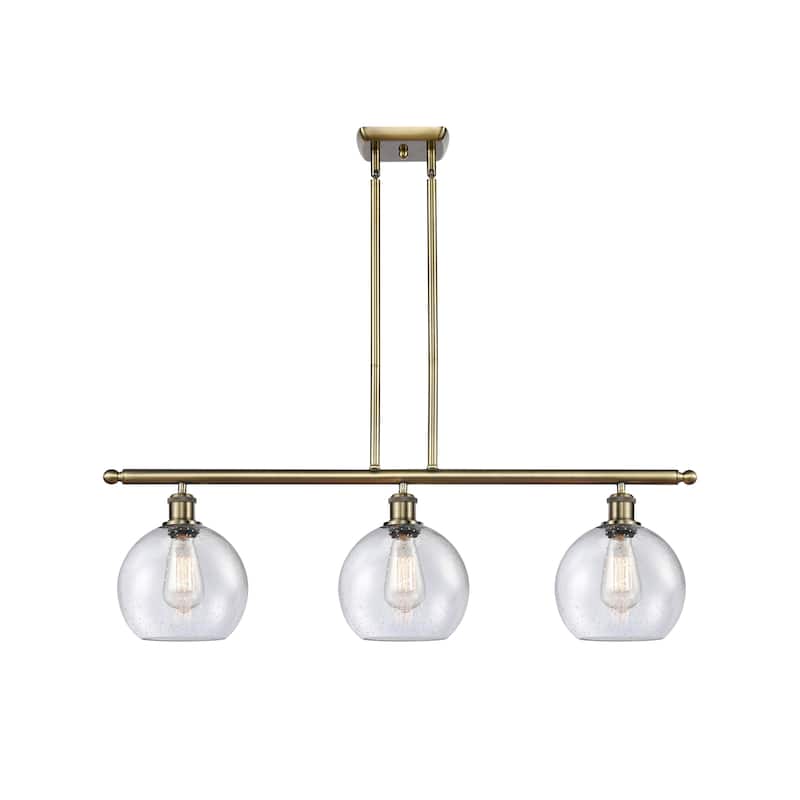 Innovations Lighting Athens 3 Light 36" Island Light - 8" Shade - Antique Brass/Seedy