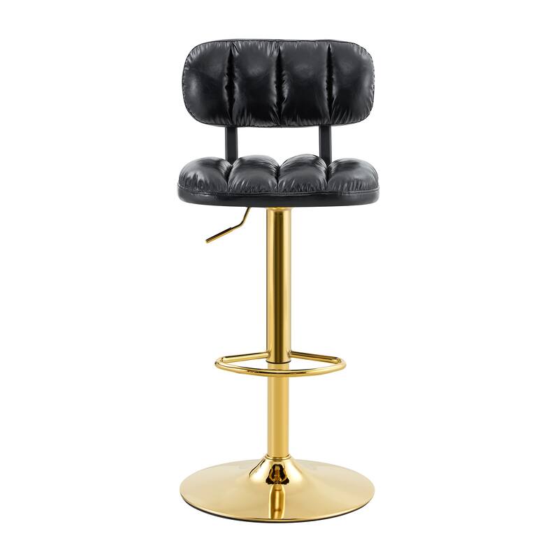 Set of 2 Modern Bar Stools with Adjustable Height, PU Leather Upholstered Stools with Metal Base & Footrest