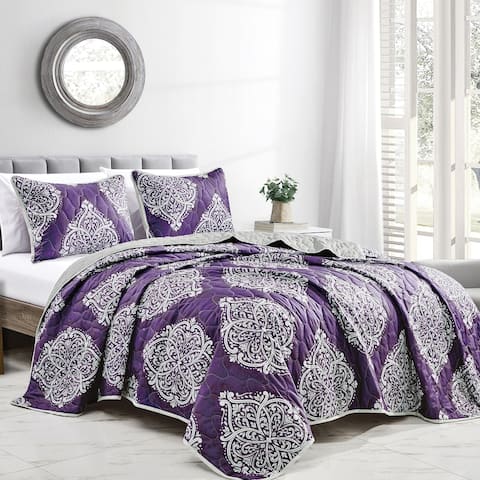 Wellco Bedding Comforter Set 3 Piece All Season,Purple