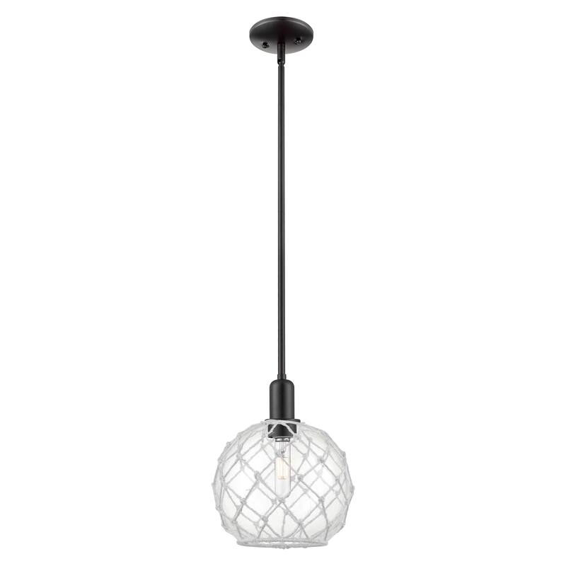 Innovations Lighting Endless Possibilities Arcadia - Farmhouse Rope - 1 Light 10" Stem Hung Mini Pendant - Clear Glass with White Rope/Matte Black