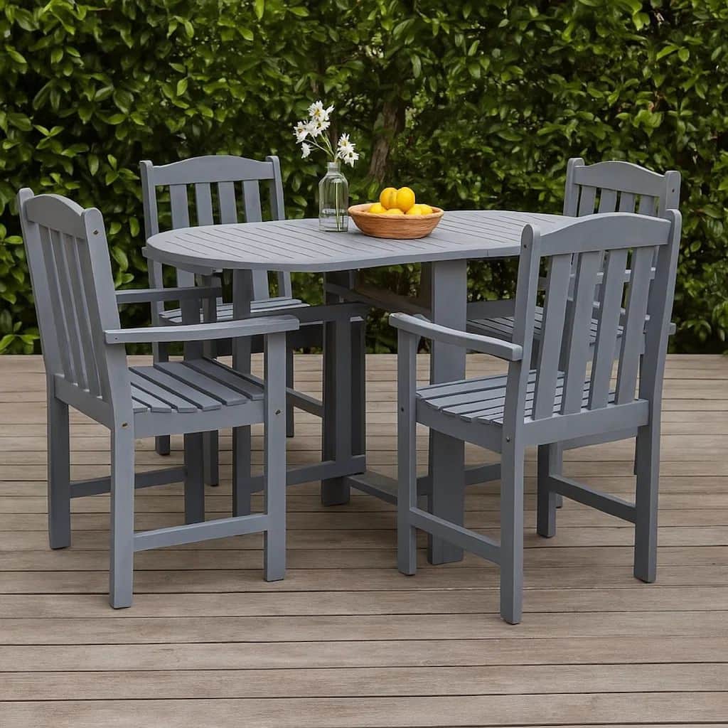 Oval Outdoor Dining Table, Foldable Design, 48 Inch, Gray Acacia Wood