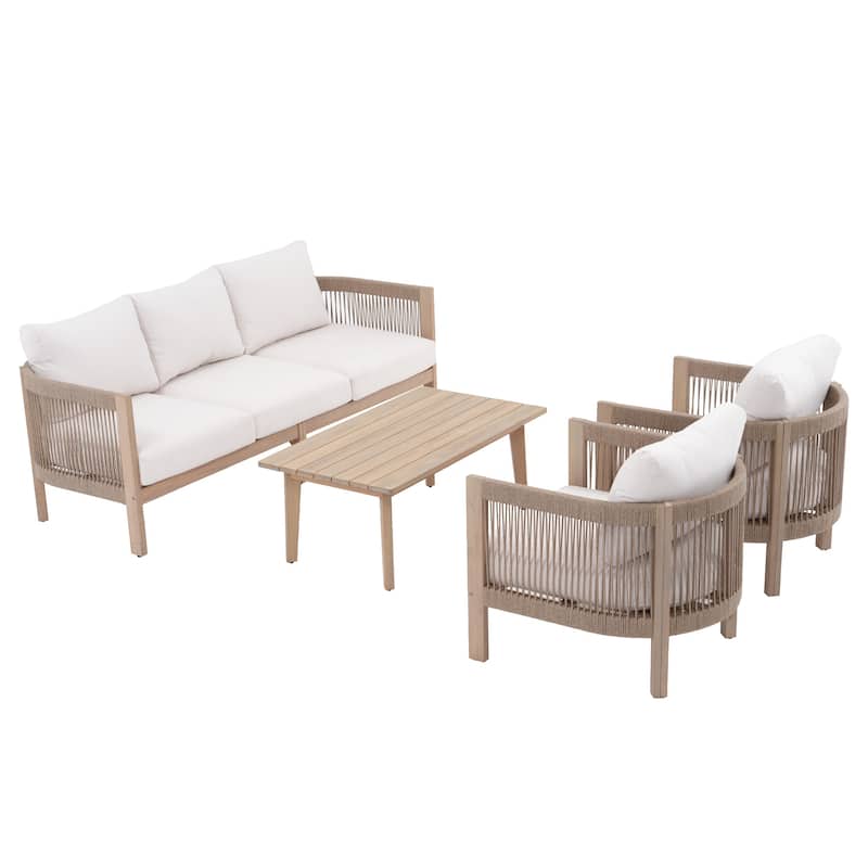 Outdoor Wooden Conversation Set with Cushions
