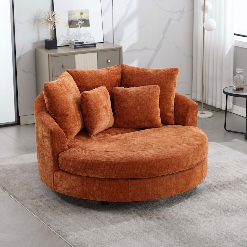 59.8''W Modern Oversized Sofa Chair, Round Accent Barrel Chair With 5 Pillows