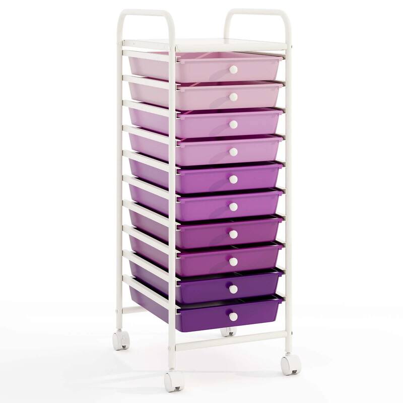 10-Drawer Rolling Cart Utility Organizer with Wheels - Purple