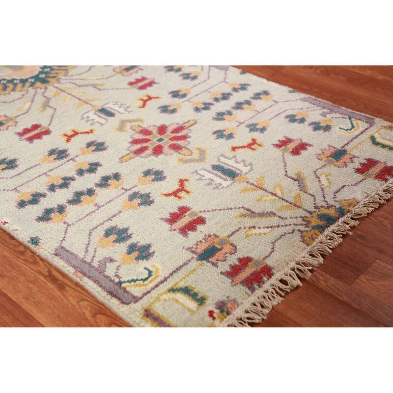 Hand Knotted Oriental 100% Wool Carpet Transitional All-Over Green Oushak Runner Rug - 7' 10'' X 2' 6''