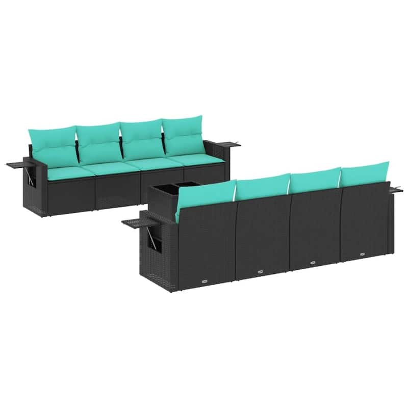 vidaXL 9 Piece Patio Sofa Set with Cushions Black Poly Rattan - 24.4x27.2x24.4