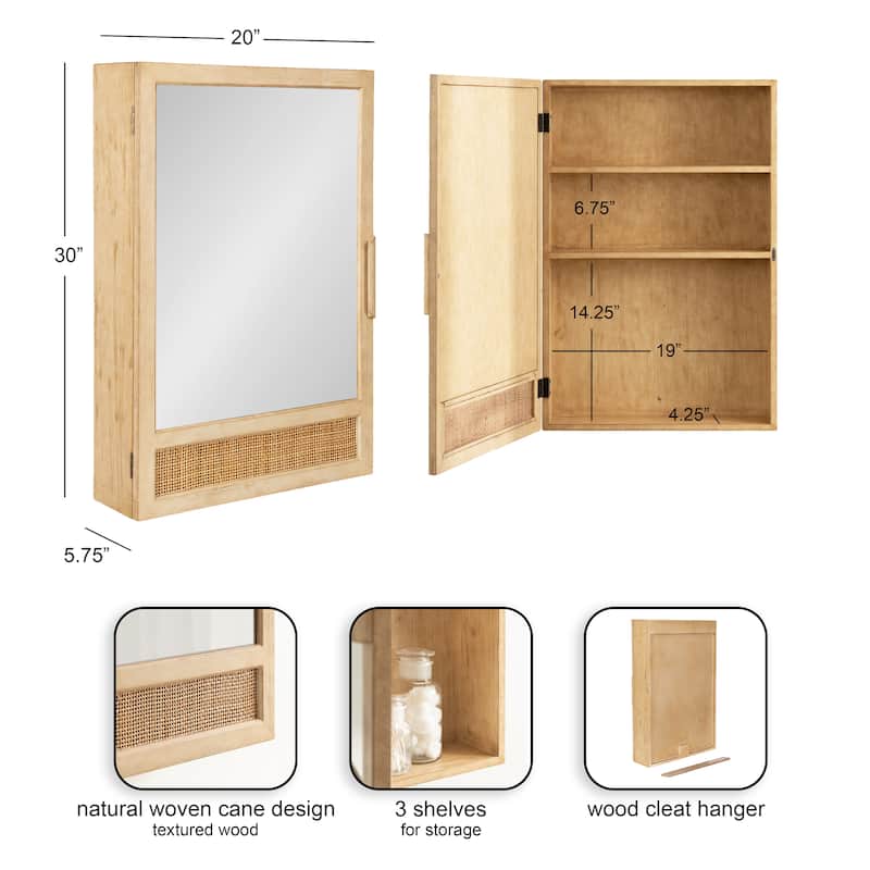 Kate and Laurel Ori Rattan Mirror Vanity Cabinet - 20x30