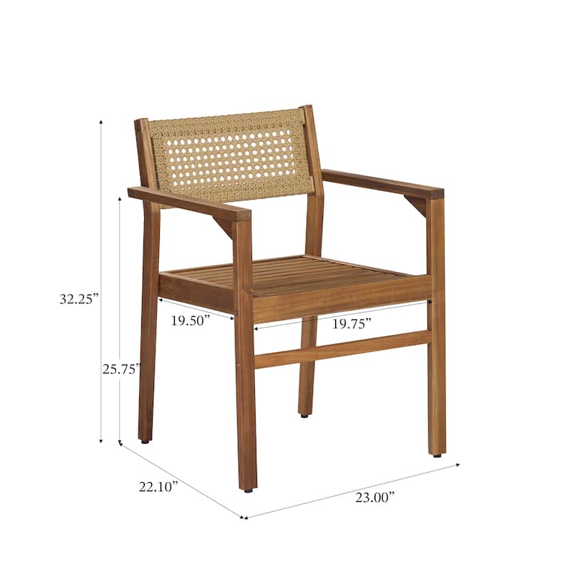 Christopher Knight Home - Modern Outdoor & Indoor Acacia Wood Dining Chairs Set with Wicker Backrest and Armrests