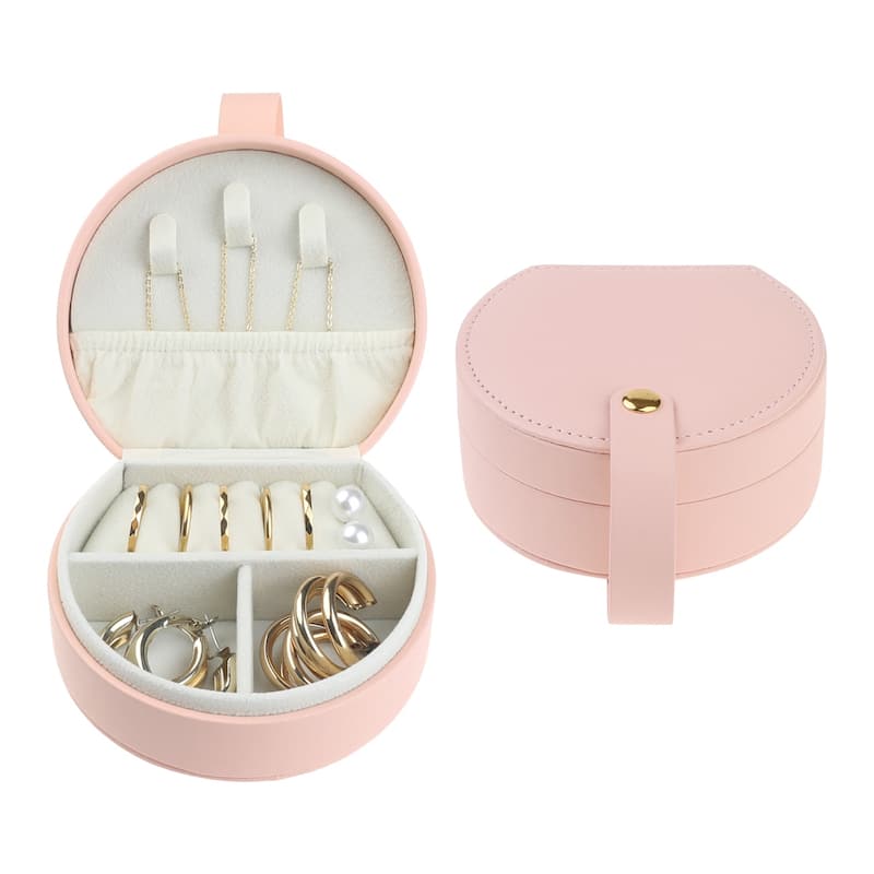 Travel Jewelry Box for Women Gifts, Small Portable PU Leather Jewelry Organizer Case Storage Display Holder - 10x9x4.5cm