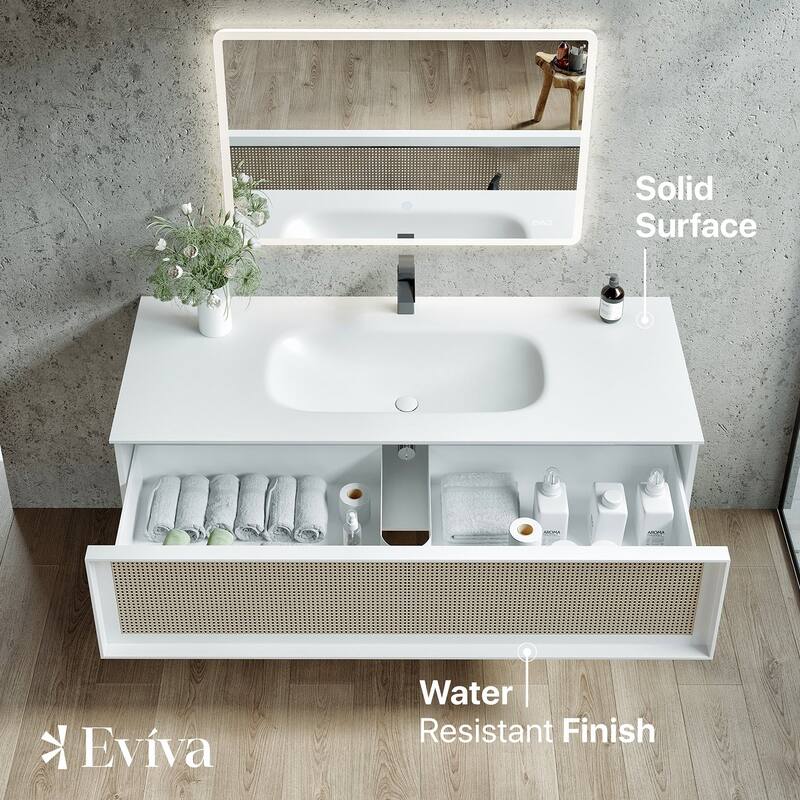 Nets 44 in. Natural Oak/White SS Bath Vanity with Solid Surface Top
