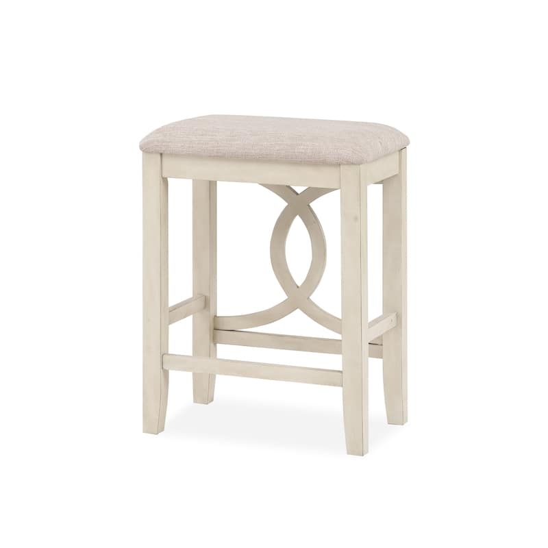 Ruth 25 Inch Counter Height Stool Set of 2, Beige Polyester Padded, White