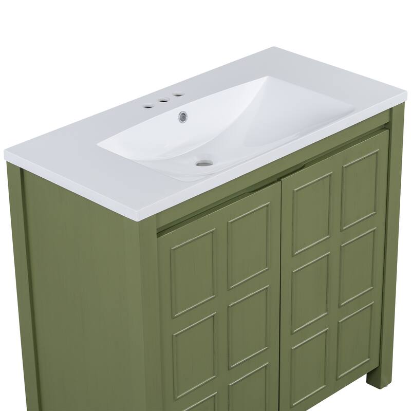 36" Bathroom Vanity with Undermount Resin Sink Combo Set, Solid Wood Frame Bathroom Storage Cabinet with Adjustable Shelves