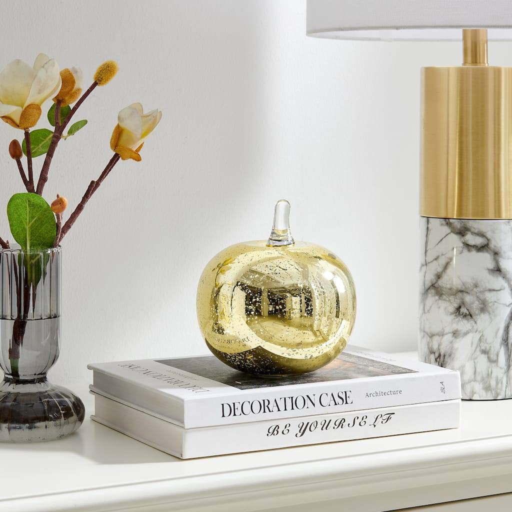 Textured Glass Apple Sculpture Figure - 6" - Gold and Clear