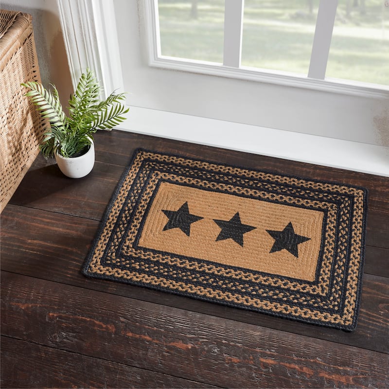 Farmhouse Jute Rug Rect Stencil Stars w/ Pad 20x30 - 20"x30" - 20"x30" - Black
