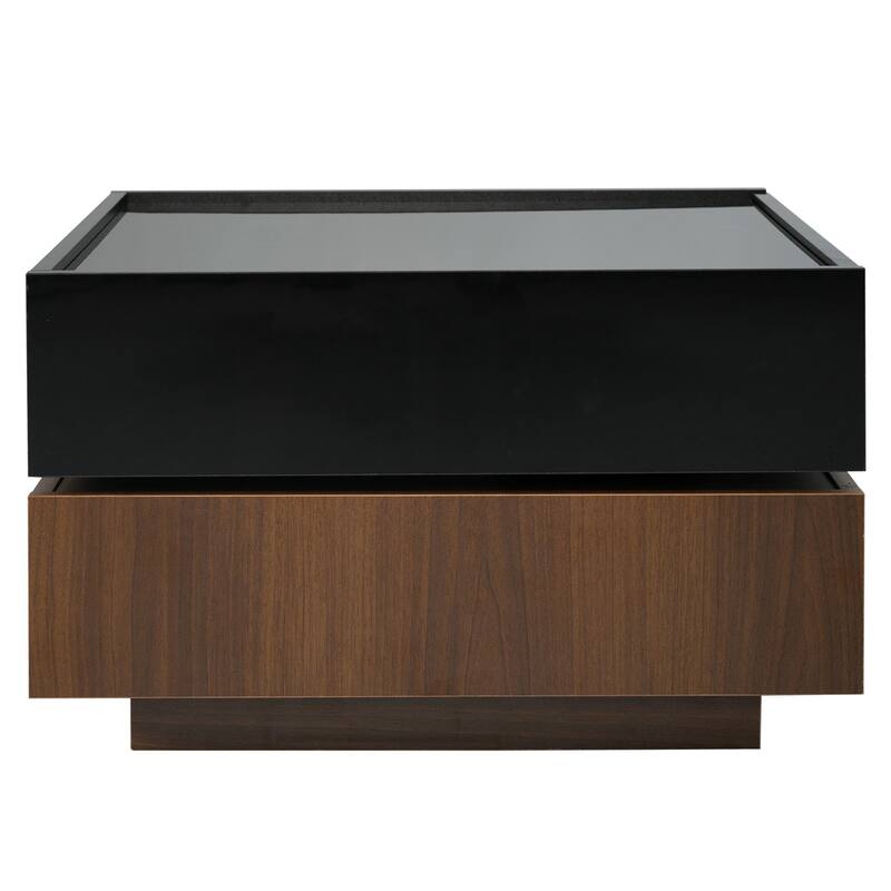 Square 360°Rotating Coffee Table with 2 Drawers, Swivel Tabletop